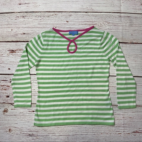 J. McLaughlin White and Green Striped Lightweight Knit Top Sz M - Picture 9 of 12